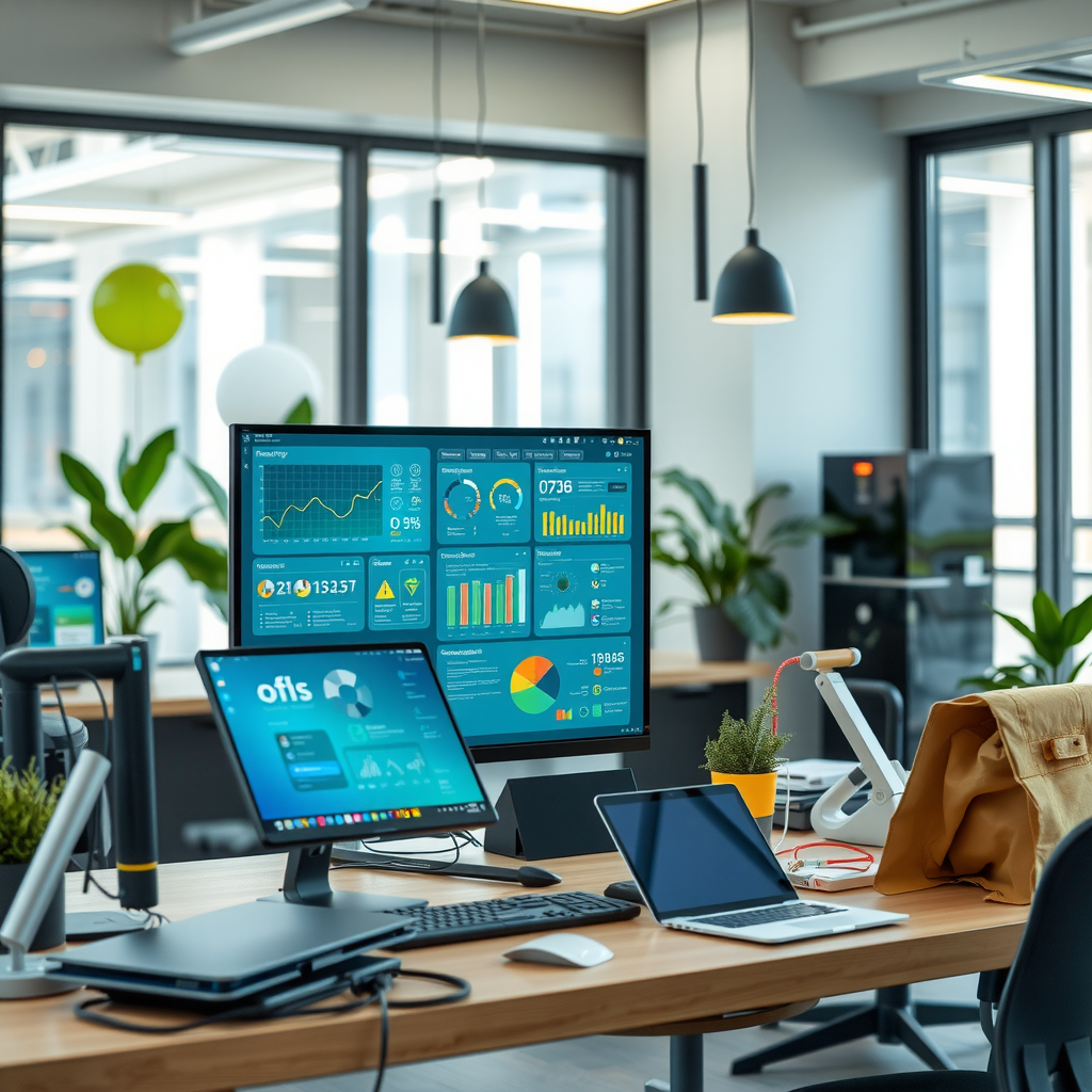 Modern technology workspace showing sustainable energy solutions, accessibility tools, and innovative software applications being developed through community funding